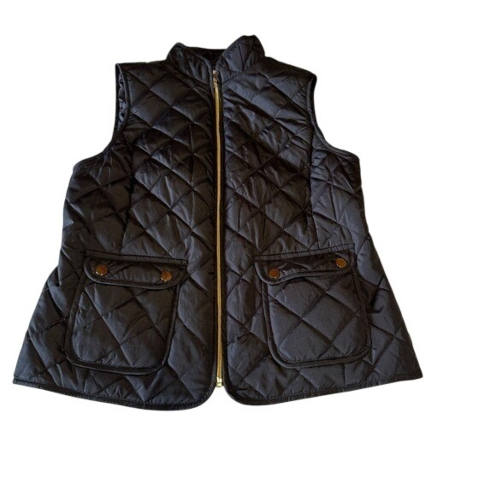 St Johns Bay Womens Black Quilted Puffer Vest Mock Neck Full Zip Size Medium